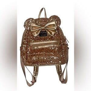 Loungefly Disney Minnie Mouse Rose Gold Sequined Sparkly Mini Backpack